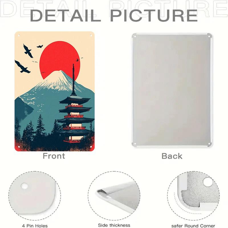 1 piece of Japanese Ukiyo-e style five-story pagoda of Mount Fuji tin plaque, Japanese Zen-style home decoration painting