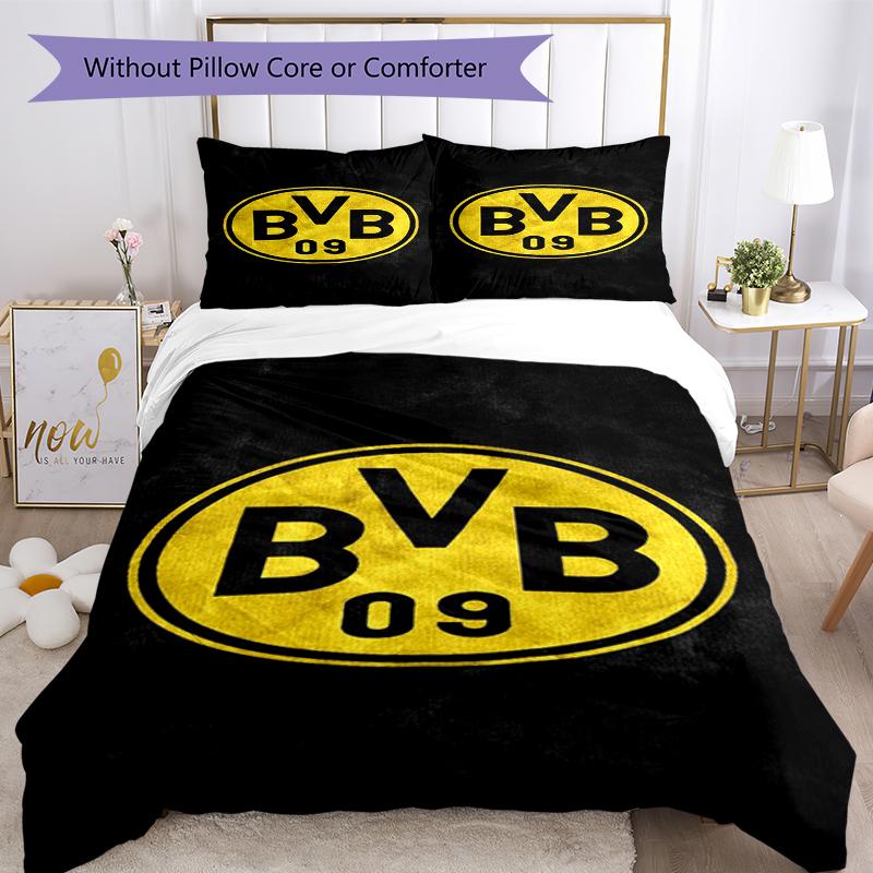 3-teiliges Borussia Dortmund Bettwäsche-Set Bettbezug Verschluss Enthält 1 Bettbezug & 2 Kissenbezüge, Weich und Bequem für Alle Jahreszeiten.
