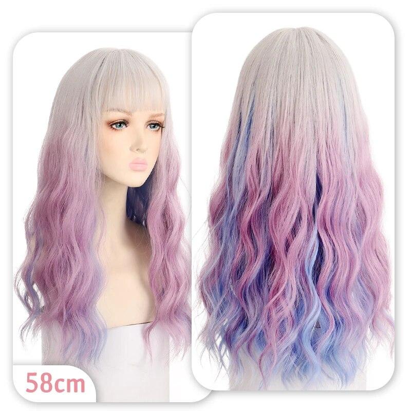 

Парик для косплея Лолиты с челкой, черный, золотой, розовый, разные цвета, длинные женские парики из синтетических волос в стиле аниме для косплея 95G