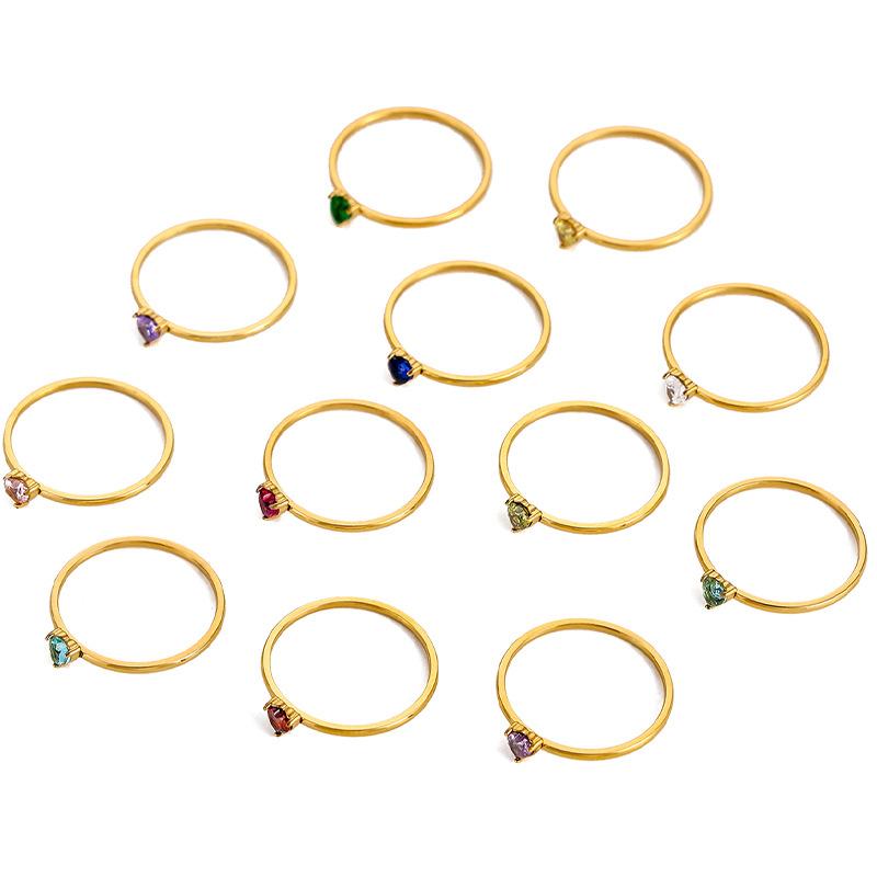 CARLIDANA Birthstone Rings for Women Birthday Gifts Jewelry Gold Plated Stainless Steel Rings Months Peach Heart Zircon Rings