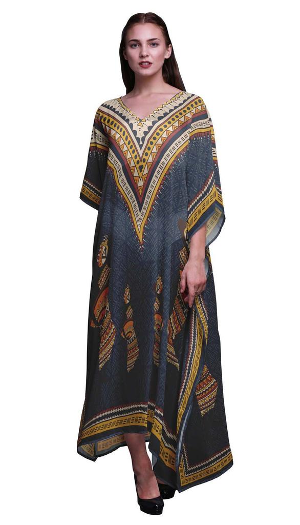 Phagun Tribal African Long Caftan Maxi Dress Beach Swimwear Cover Up Womens