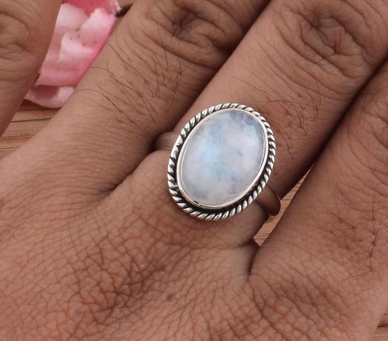 Solid 925 Sterling Silver Rainbow Moonstone Gemstone Boho Designer Birthstone Gift Ring Jewelry Gift For Her