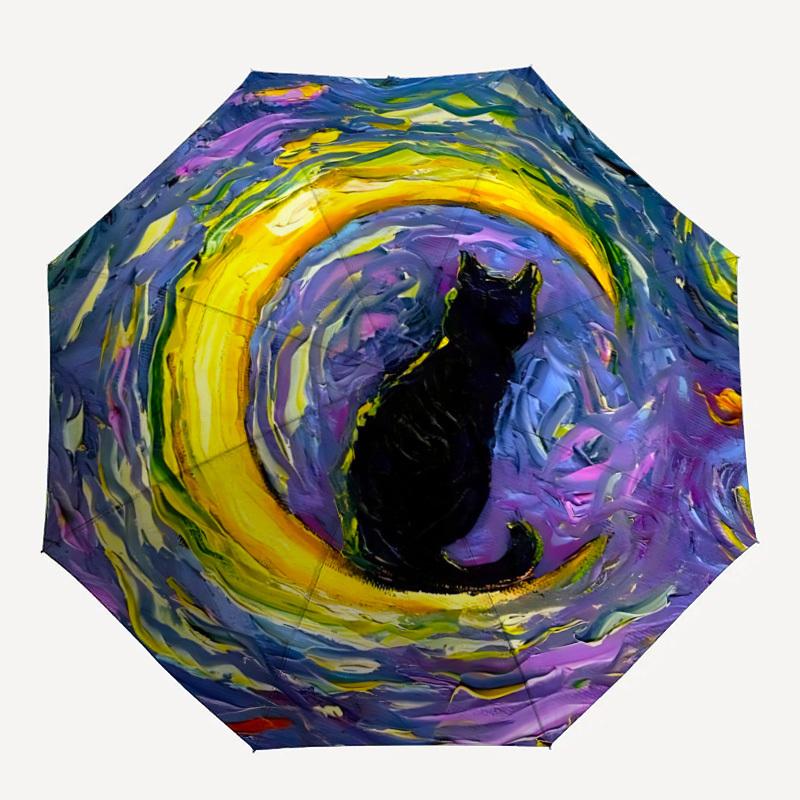 

1pc Whimsical Feline Automatic Folding Umbrella - Compact 8-Rib Design, Durable Plastic & Iron, Lightweight for Outdoor Daily Use280