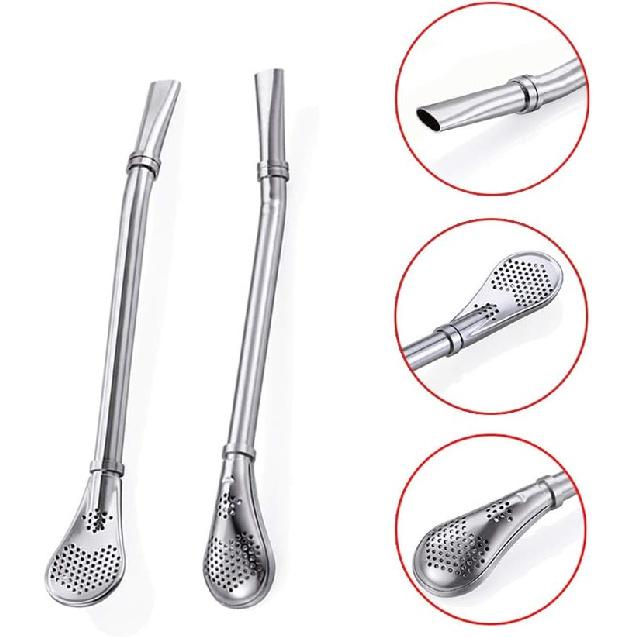 Yerba Mate Bombilla Gourd Drinking Filter Straws 304 Food-Grade Stainless Steel 6.1 inch Long Spoon Bombillas Straws for Mate Tea Set of 3 with