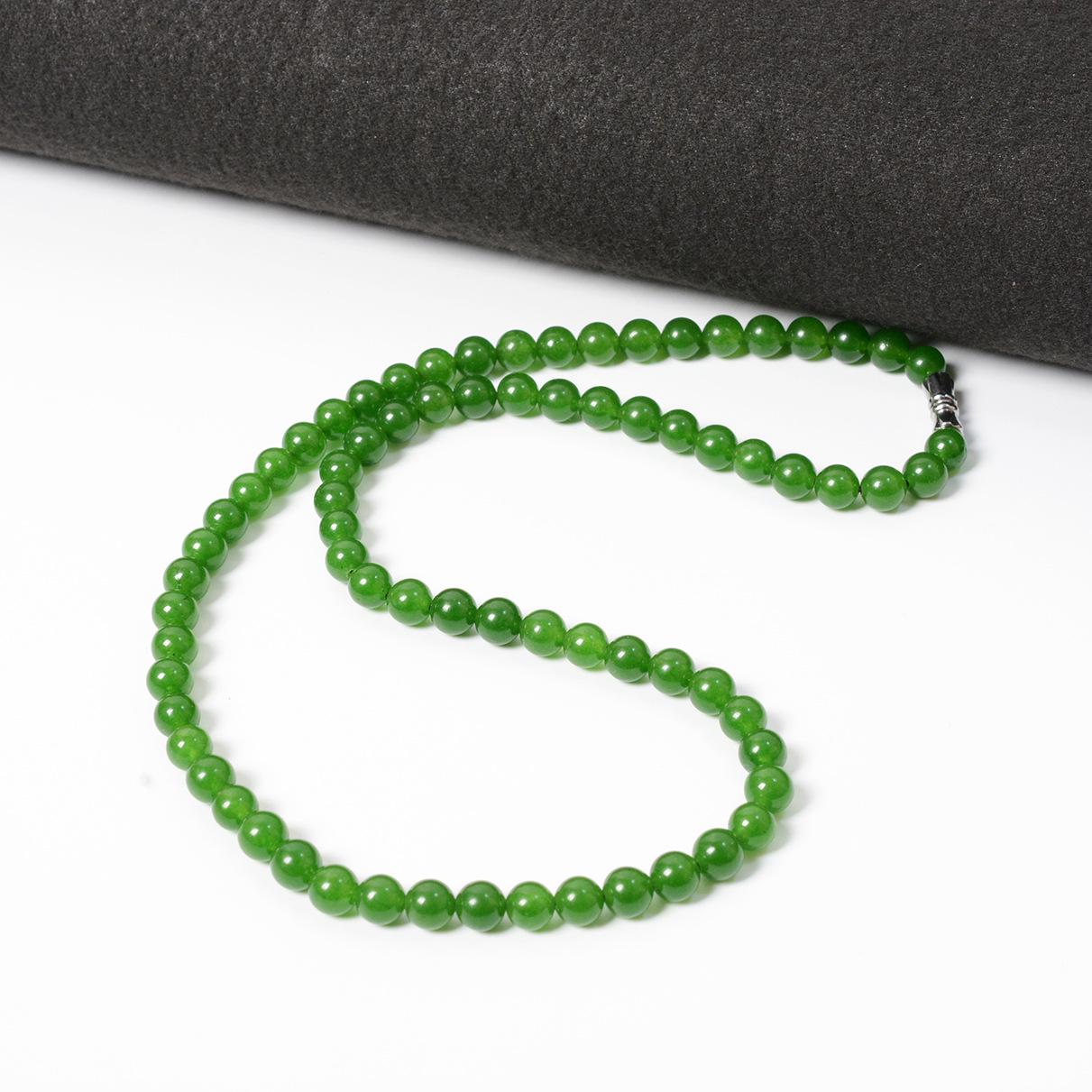 Бусы из зеленого кварцита со шпинатом и тайваньского нефрита