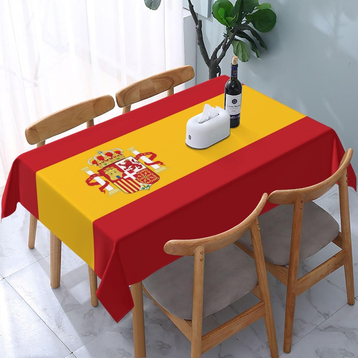 Jmg Household Supplies Unisex Spain Flag Solid Stripes Rectangle Tablecloth For Table Decor Washable Kitchen Dining Tablecloth Patriotic Holiday Party Decor