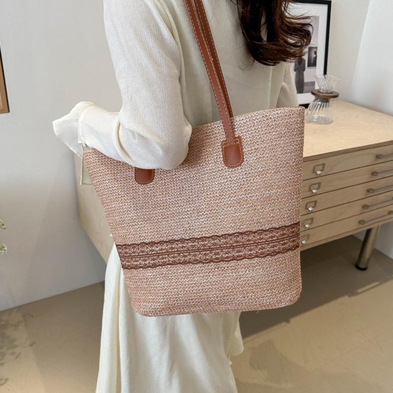 Yogodlns Women's Large Capacity Shoulder Bag Summer Straw Woven Basket Handbag Fashion Female Luxury Designer Beach Bag Shopper Tote Bag