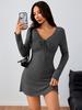Women's Pure Desire Wind V-neck Drawstring Dress Long Sleeve Slim Pleated Short Skirt Spice Girl Slim Versatile Skirt