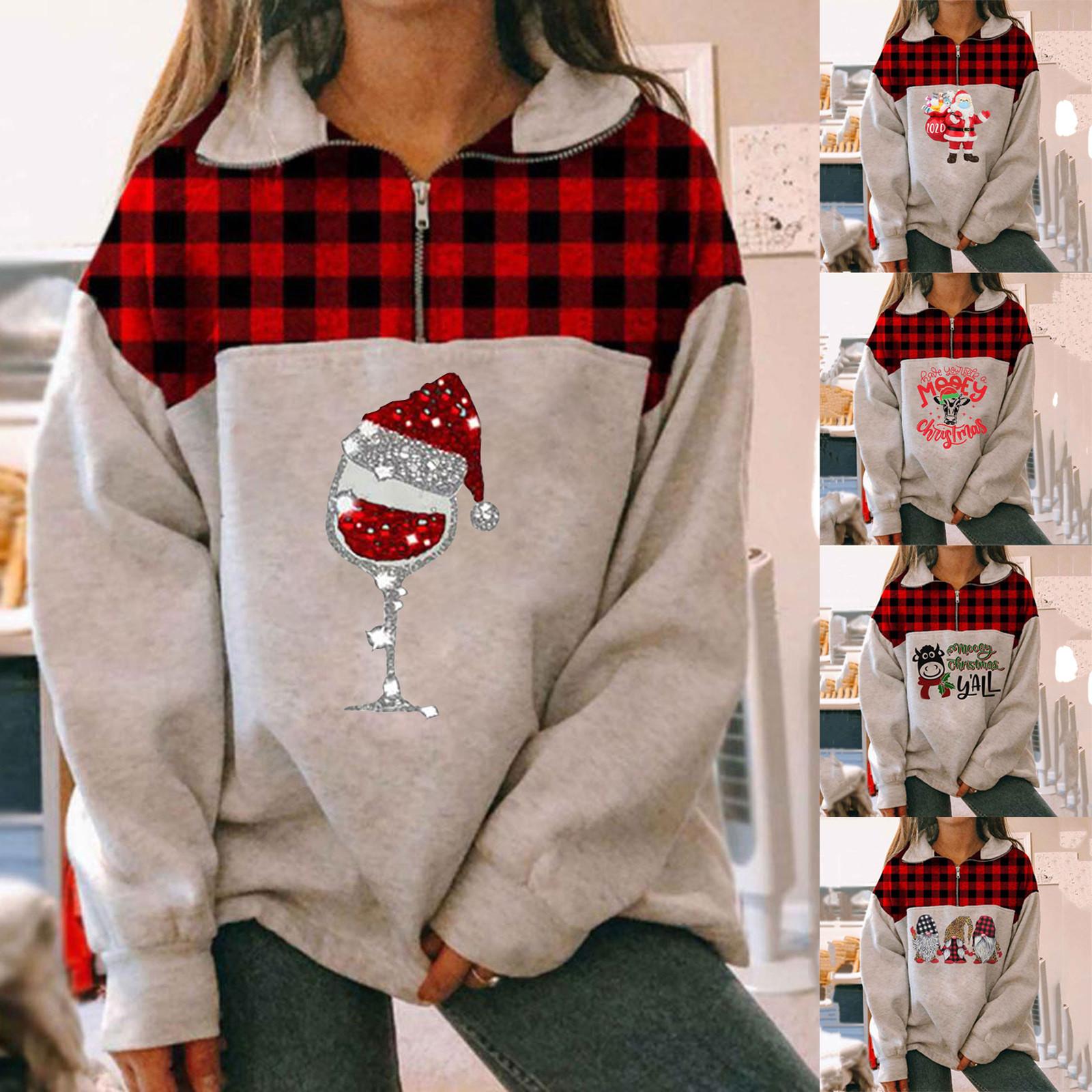 

Модная женская свободная толстовка на молнии с рождественским узором и принтом в стиле пэчворк