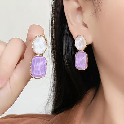 Contrasting Color Water Ripple Irregular Square Stud Earrings Niche Unique Earrings Exaggerated Earrings