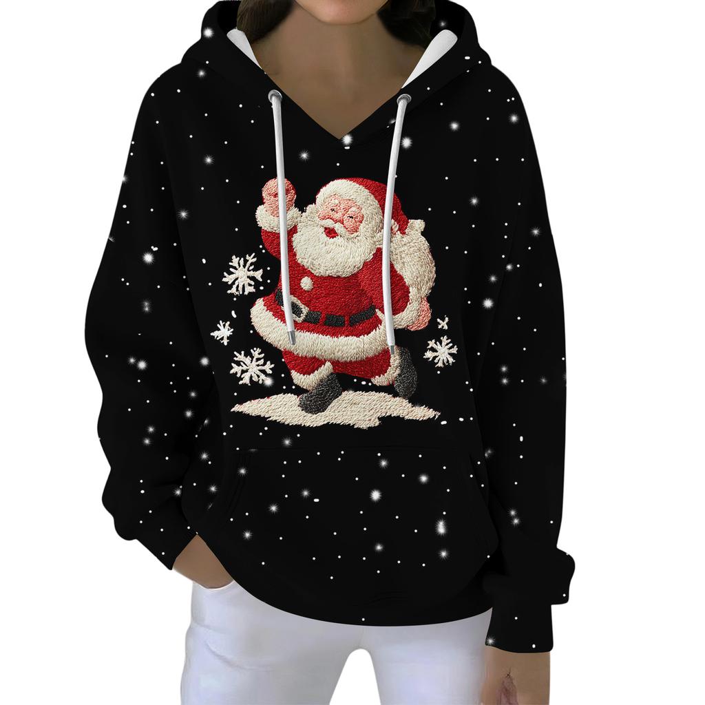 Christmas Hoodies For Women Funny Cute Printed Holiday Sweatshirt Winter Oversized Pullover Tops