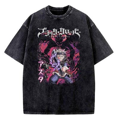 High Quality Yami Sukehiro Black Clover Manga 100% Cotton T-shirt for Men Short Sleeve Vintage Washed Clothing Male T Shirt