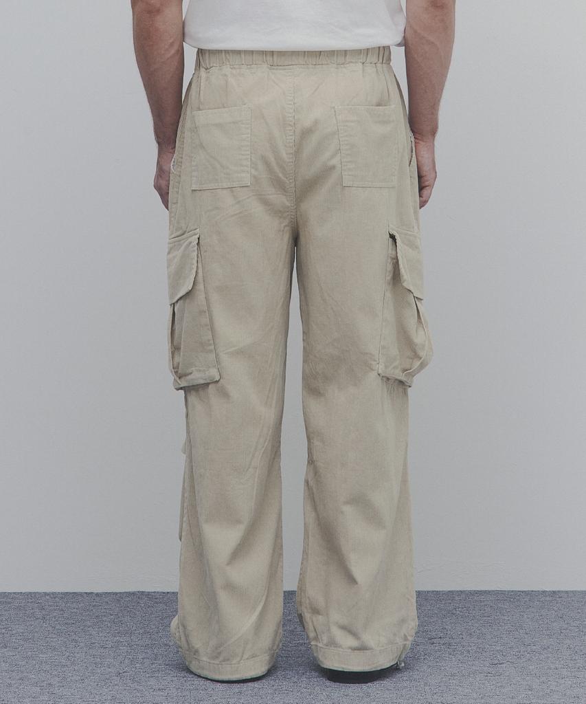 ANDAGAIN Corduroy Wide Cargo Pants (Beige