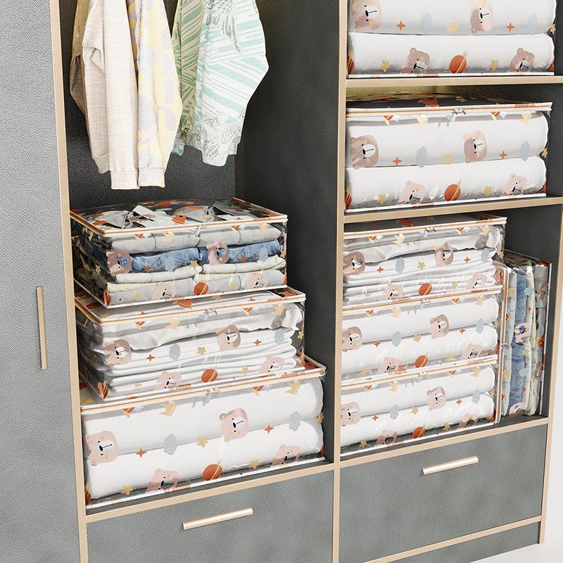Thickened Transparent Space Bear Quilt Storage Bag - Dustproof, Printed, Large Capacity, 3D Design