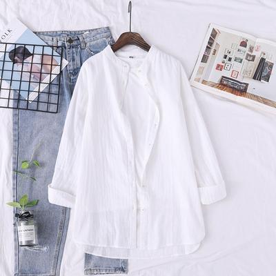 Camisa de Algodón Japonés de Primavera de Longitud Media para Mujer, Holgada e Informal