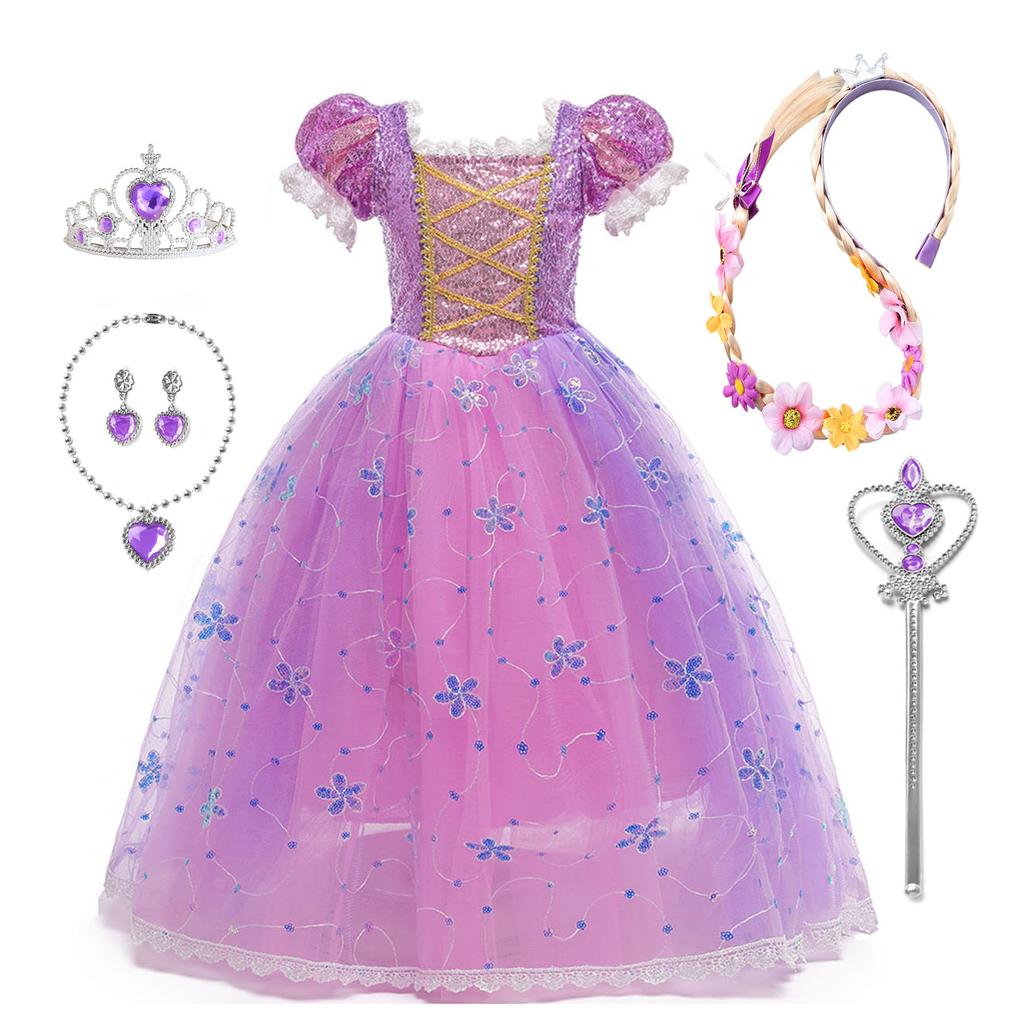 Little Girls Purple Princess Rapunzel Birthday Party Cosplay Halloween Easter Carvinal Fancy Dress Girls Holiday Party Dress-Up