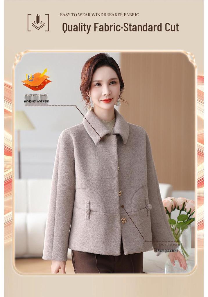 Elegant Spring Woolen Coat for Petite Middle-aged Mothers 2026