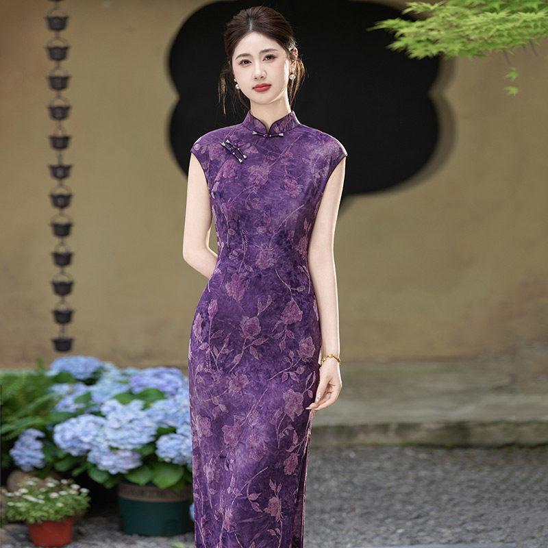 Purple mother sends the test sleeveless new Chinese Suzhou long cheongsam improved young 1011 new female high sense