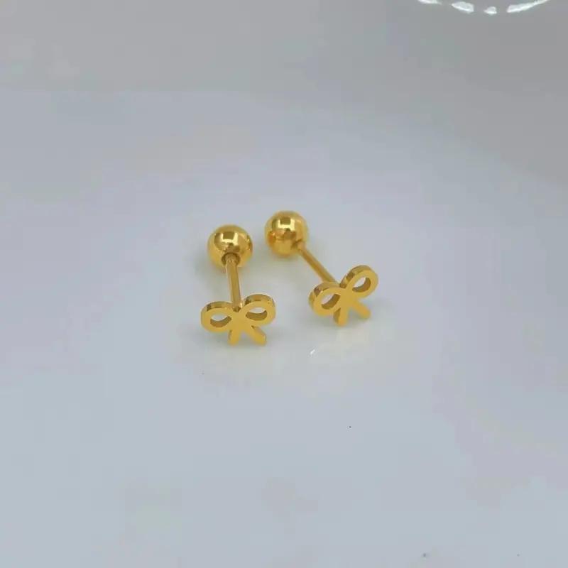 Simple Stainless Steel Bow Small Studs Earrings For Women Girl Tiny Screw Back Piercing Accessories Gifts