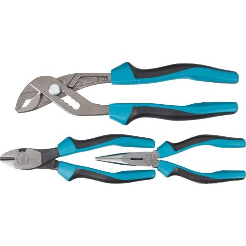 HAZET 1859SPC/3 3-Piece Pliers Set: Includes Nippers, Needle-Nose Pliers, Crimping Tool, Electrician's Pliers, Wiring Tools, and Wire Stripper. Chrome