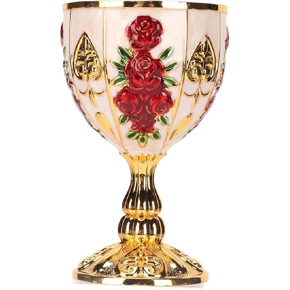 

Gold Chalice Vintage Golden Goblet, 4 Inches Solid Zinc Alloy Retro Embossed Flower Pattern Elegant Pimp Cup for Party Banquet Bar, 4.1 x 2.5in Gold White Red