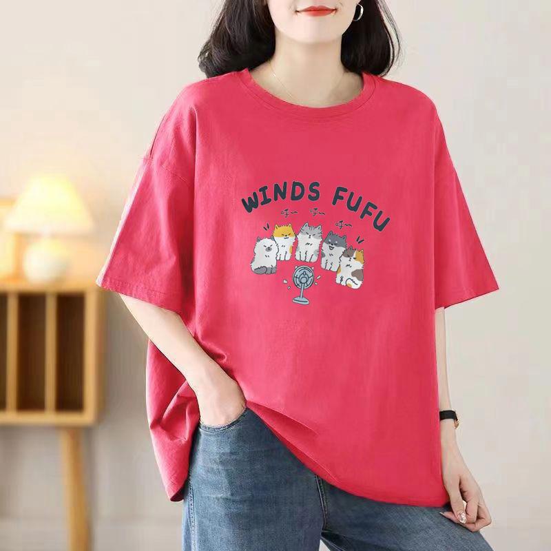 Short-sleeved T-shirt Women Loose 2025 New Spring and Summer Round Neck Medium-length Half-sleeved Blouse