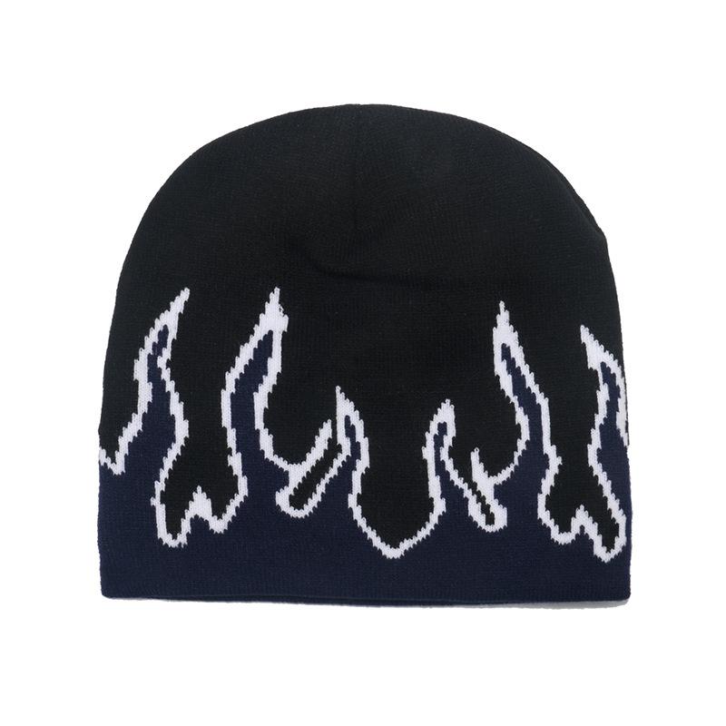 

Autumn and winter hip hop knitted hat outdoor pullover hat street cold hat flame wool hat men and women 2025 M（56-58cm） темно-синього кольору