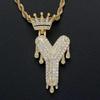 Stylish Hip Hop Zircon Crown Pendant Necklace with 26 English Letters for Women