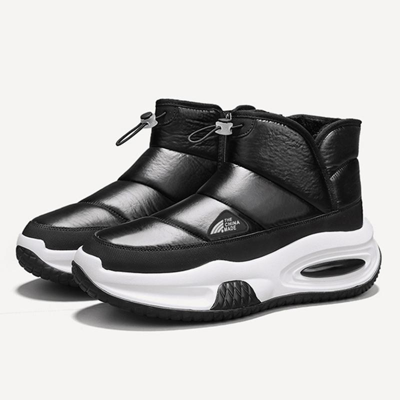 High Top Men Snow Boots Warm Fleece-Lined Down Fabric Man Cotton Shoe Thick Sole Comfortable Ankle Boots Slip-on Loafers