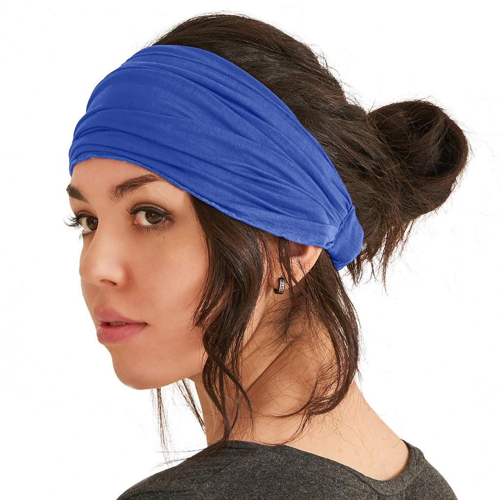 Unisex široká čelenka turbanová strečová potítko pre mužov ženy jednofarebná športová čelenka do vlasov pohodlná šatka na hlavu vlasové doplnky One Size blue