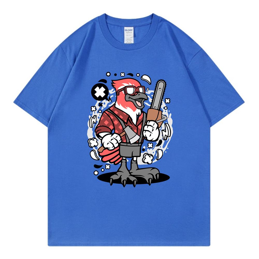 Bird Lumberjack Printed T-shirt Women Unisex Loose Plus Size T-shirt Fashionable Breathable Short Sleeved Cotton Clothing