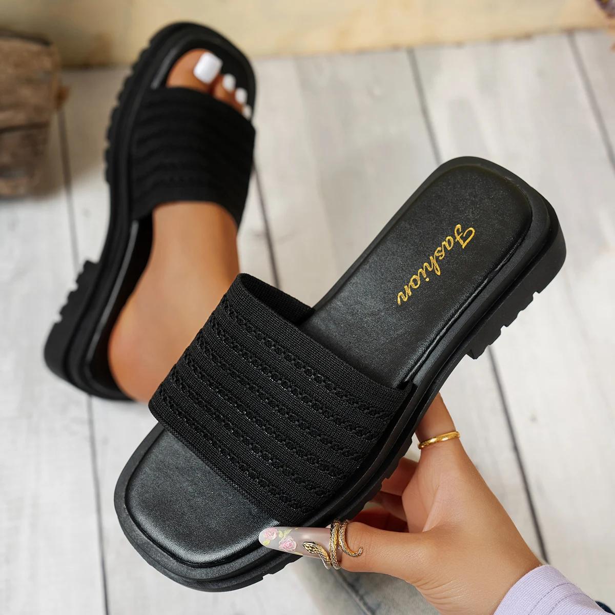 

2025 New Women Slippers Summer Platform Slides Women High-Heeled Shoes Wedge Soft Slippers Luxury Rubber House Sandals 42 чёрный