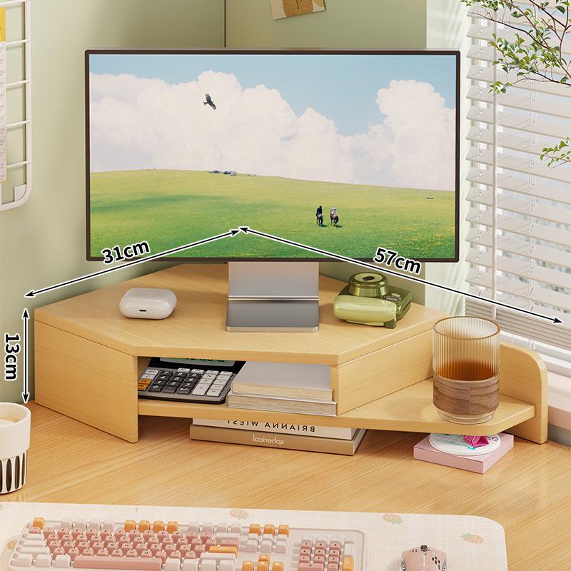 Corner Desktop Monitor Stand with Storage Rack