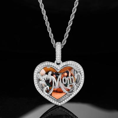 European & American Hip Hop Heart Photo Necklace: Copper Zirconia Pendant with DIY Personalized Heart Frame