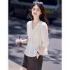 Women's Linen Blend Pleated V-Neck Blouse