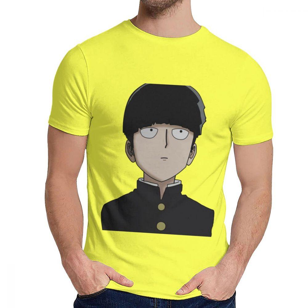 Herren T-Shirt Shigeo Kageyama Mob Psycho 100 Reine Baumwolle Oberteil Design Rundhals Harajuku Streetwear