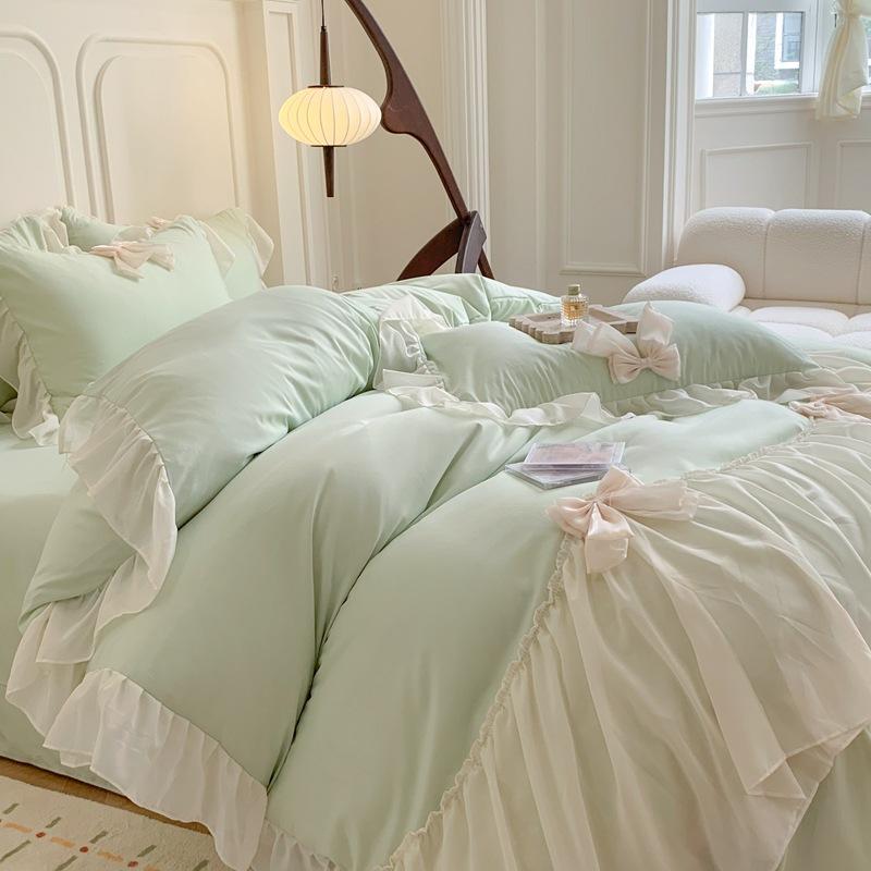 French Bed Set Four-piece Princess Style Bow Chiffon Yarn Romantic Lace Bed Sheet Quilt Cover Pillowcase