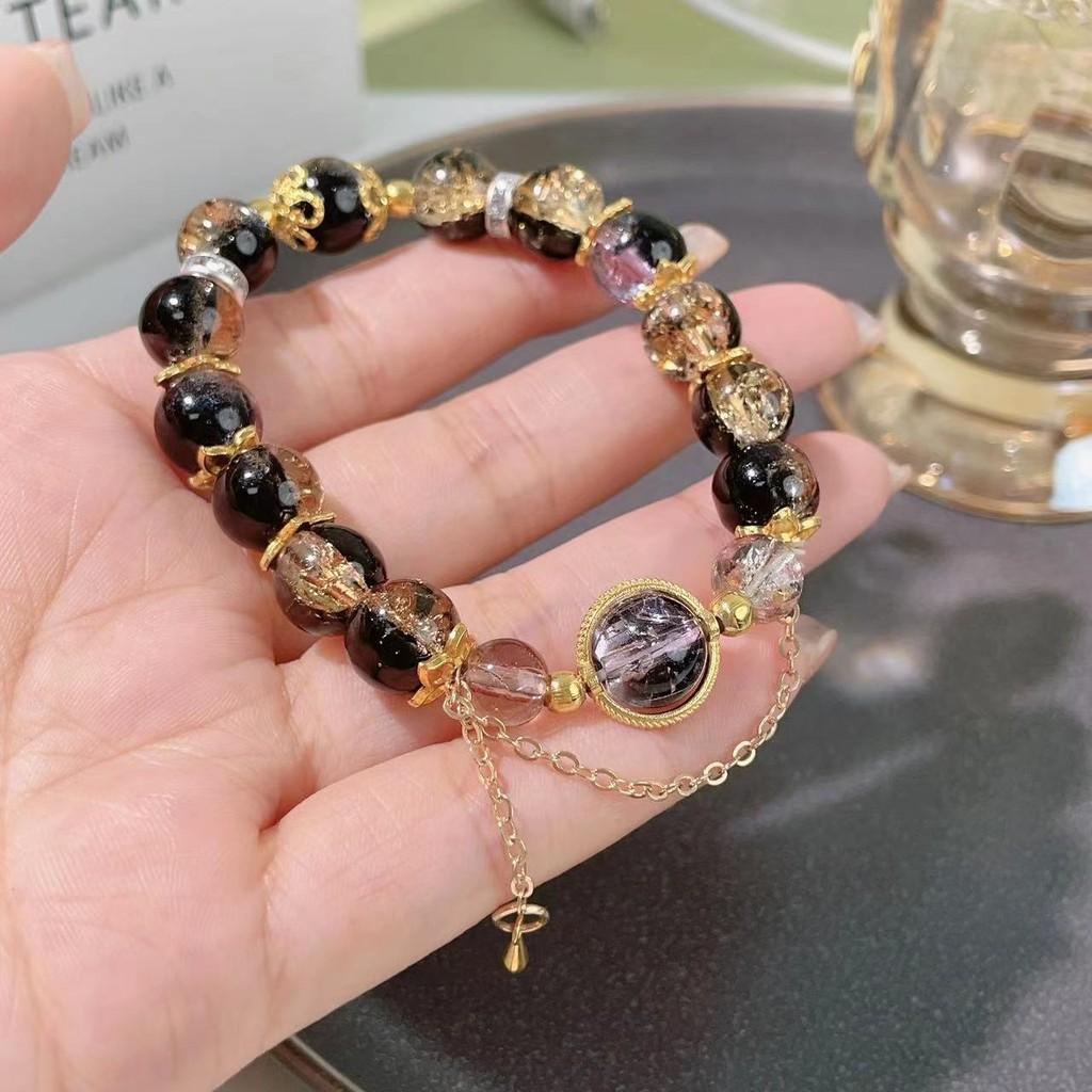 Stylish Plated Alloy Womens Bracelet With Purple Beads And Retro Tassels