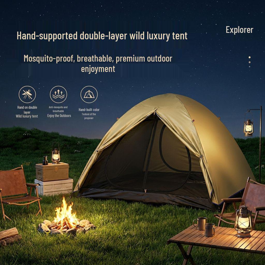 Portable Double-Layer Camping Tent with Sun and Mosquito Protection, Lightweight and Ventilated for Outdoor Adventures
