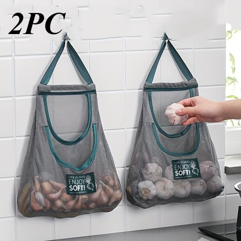 2pc Ventilated Mesh Storage Bags for Garlic, Potatoes, Onions - Durable Plastic Hanging Organizer for Kitchen & Pantry&bathroom, Non-Food Contact Safe