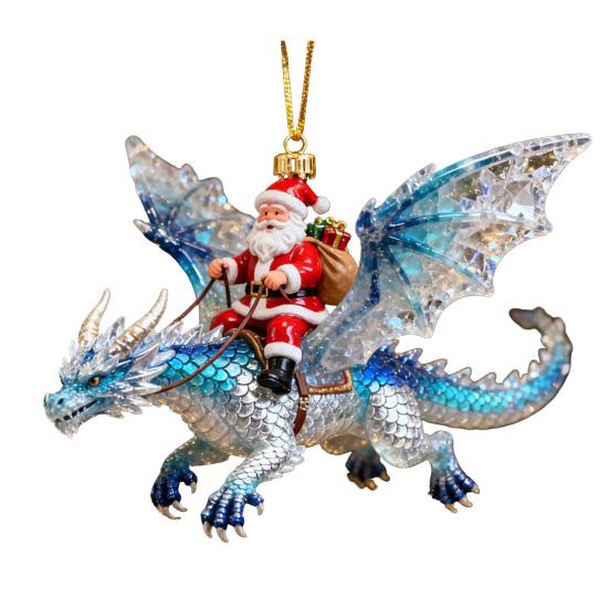 Santa Claus Riding A Dragon Ornaments Fantasy Themed Santa on Dragon Christmas Ornament 2D Acrylic Hanging Decoration for Tree Car Window Yard Decor