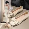 Niche Bow Square Head Shallow Mouth Single Shoes Women's Spring and Autumn New Pregnant Women Ladyshoes Flat Shoes