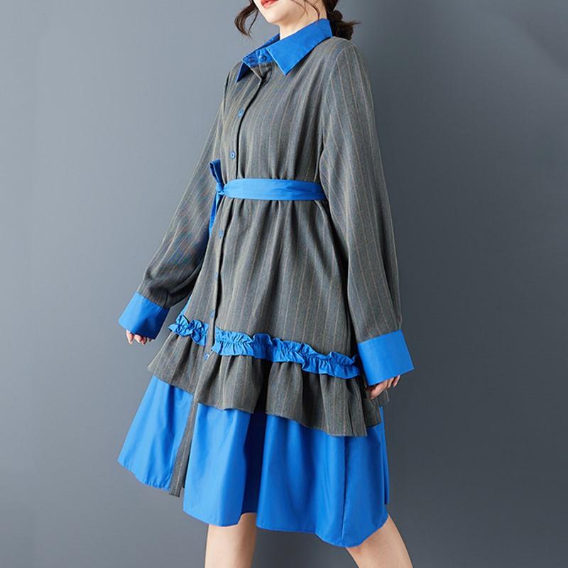 Long sleeve Plus size  vintage patchwork new in dresses for women casual loose spring autumn midi shirt dress