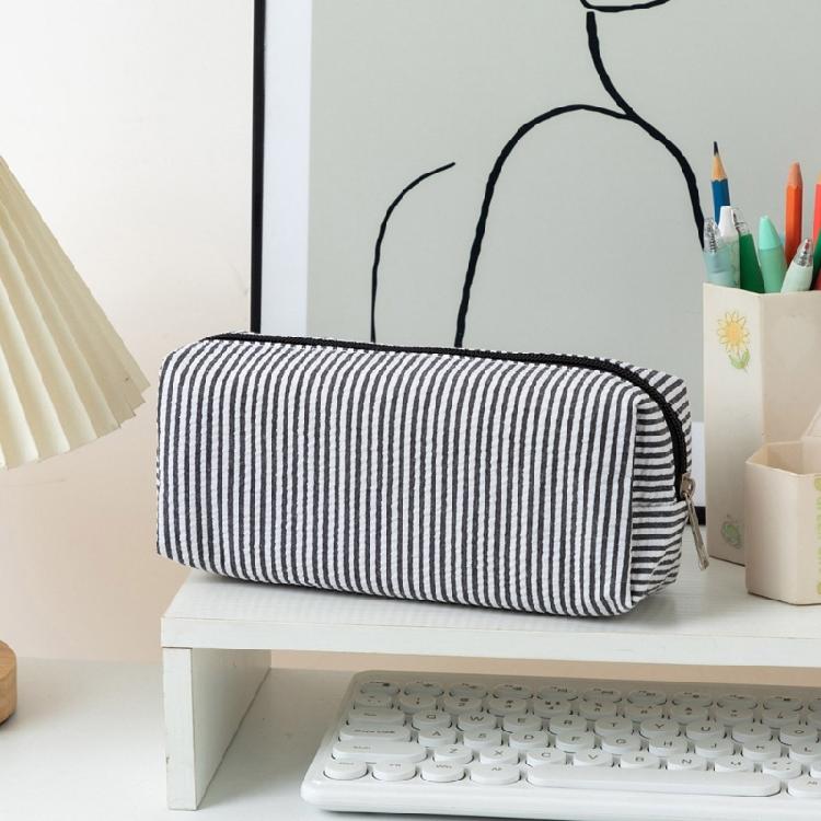 Striped Pencil Case Zippered Polyester Pen Pouches Light Weight Large Capacity Pen Organiser For School Office Travel