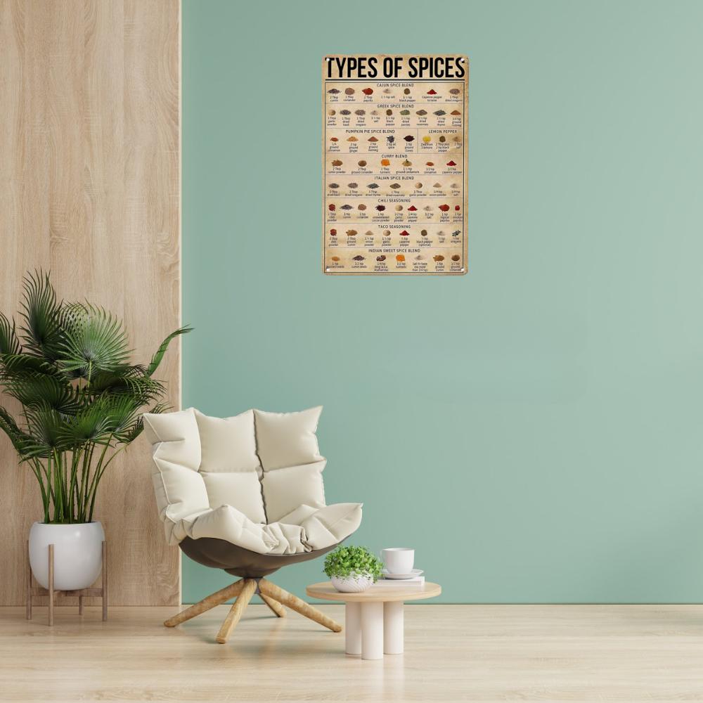 1pc, Metal Tin Sign Spice Type Vintage Tin Metal Sign Wall Decor Country Kitchen Home Garage Decor (30cm*20cm/11.8in*7.87in)
