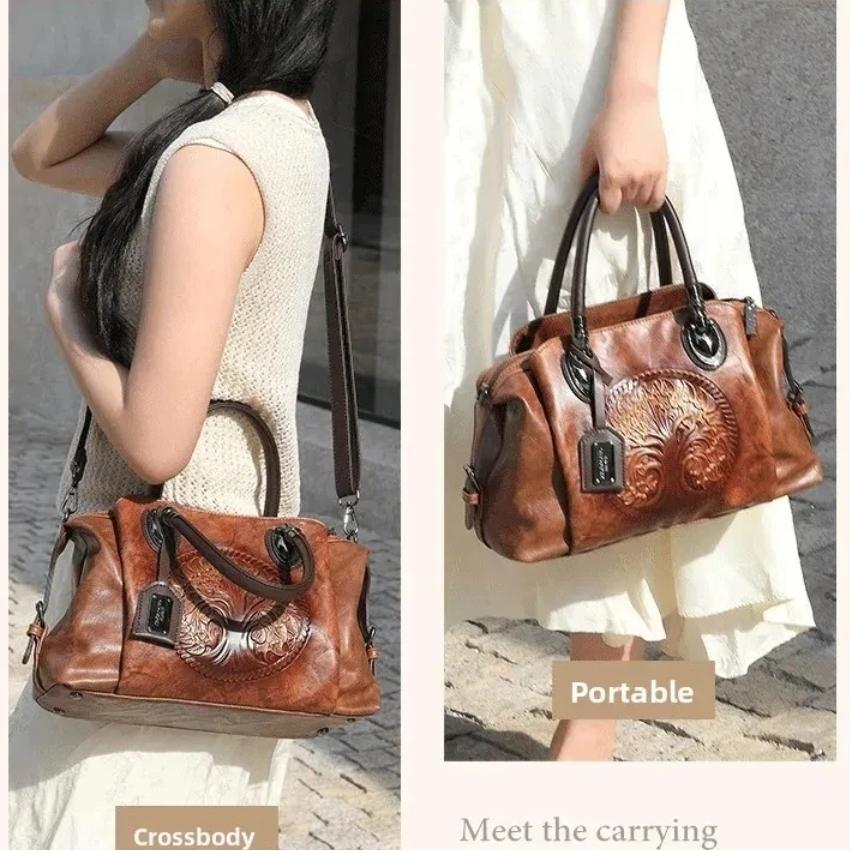 Vintage Style Women's Crossbody Bag Retro Embossed PU Leather Large Capacity Shoulder Messenger Bag with Gradient Color