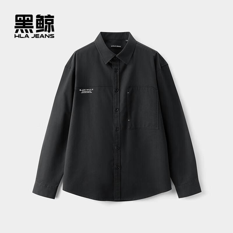 Men s Black Whale Casual Solid Long Sleeve Shirt