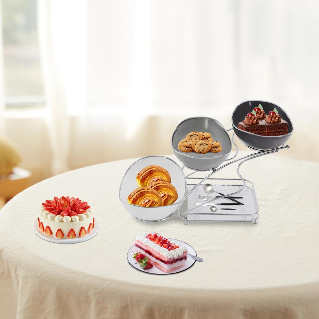 3-Tier Ceramic Fruit Snack Serving Bowl Set, Modern Tiered Fruit Display Stand with Acrylic Base, Iron Frame for Kitchen, Party