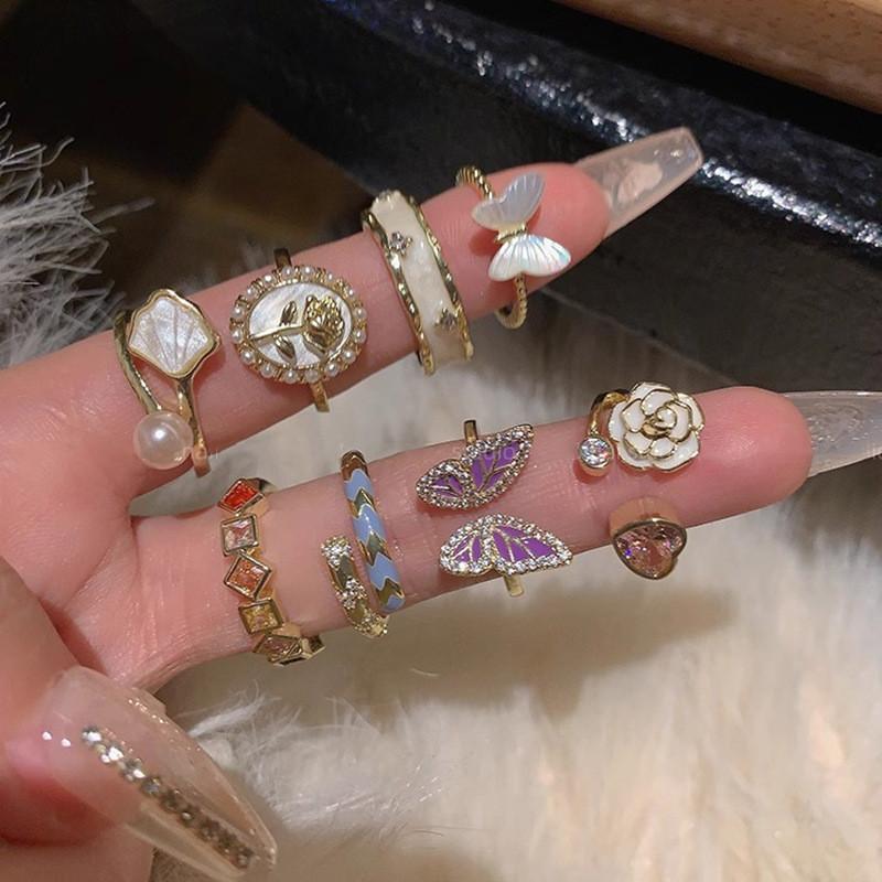 Geometric Chic Butterfly Ring For Women Fashionable Open Design Shell And Style Pearl