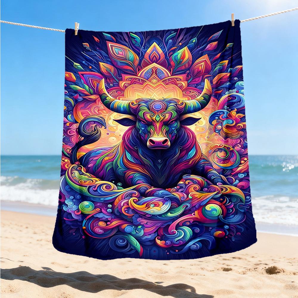 1pc Bull Artwork Throw Blanket Polyester Fiber, Lightweight Flannel, Soft & Warm, All Season Use for Outdoor, Camping Digital Print